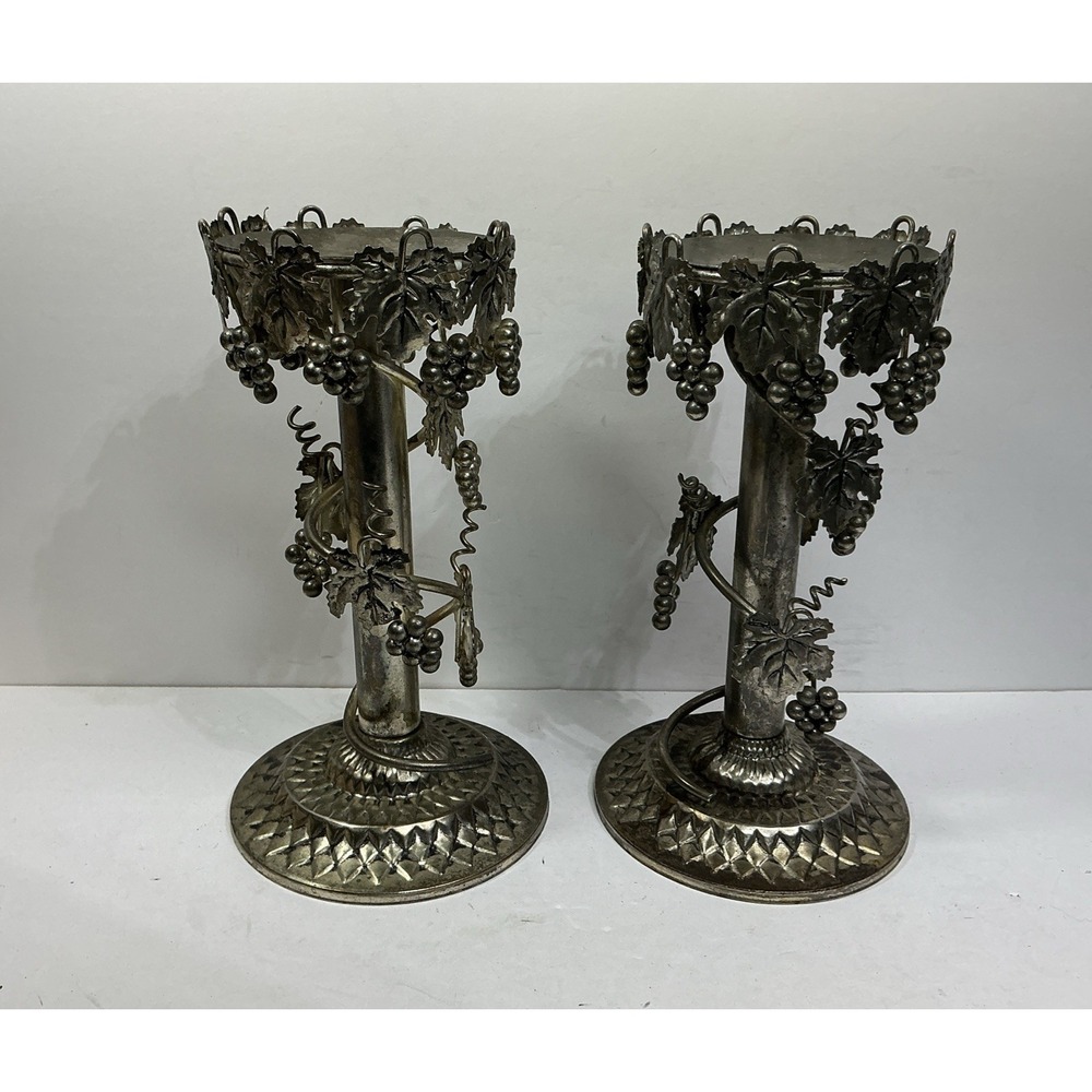 Pair (2) Studio Silversmiths Silver Plated Grape Vine Candle‎ Holders 9.5"